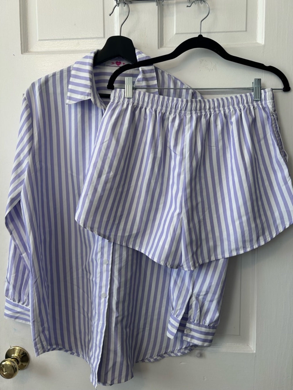 Buddy Love Lavender & White Striped Cotton Pajama Set - Button Shirt & Shorts